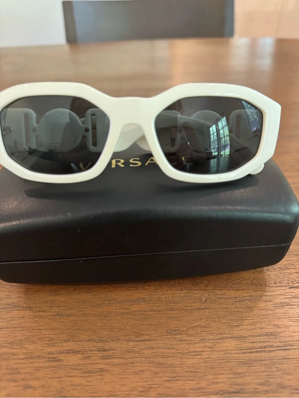 Versace White Frame Black Lens Retro Oval Sunglasses